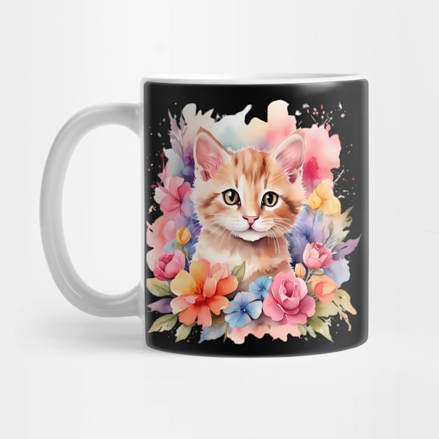 A cat decorated with beautiful watercolor flowers. by CreativeSparkzz